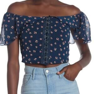 NWT! Fanco Large Floral Off The Shoulder Cropped Top